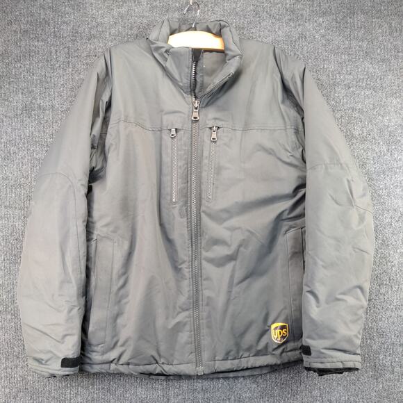 UPS Uniform Coat Mens Size M Gray Full Zip Pockets Clique Graphic Logo - Picture 2 of 16